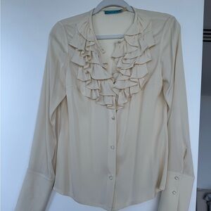 Alice + Olivia Ivory Ruffle Front Blouse
